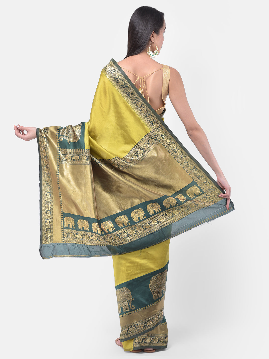Neerus Green georgette woven saree - back view