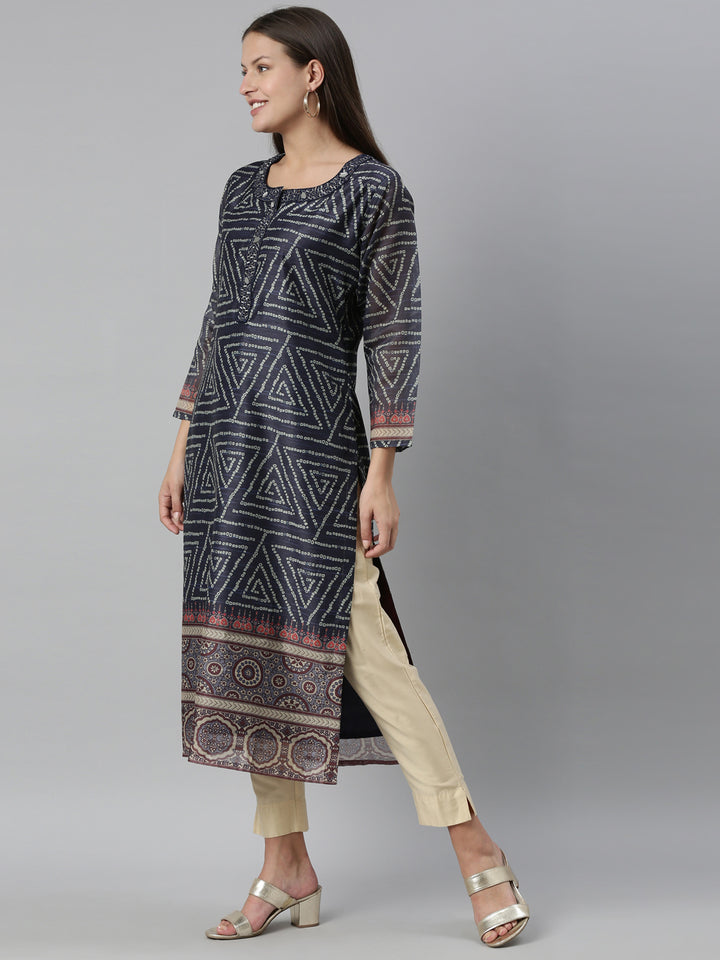 Neerus Blue Color Silk Fabric Kurta