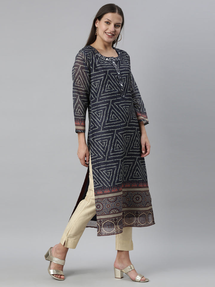 Neerus Blue Color Silk Fabric Kurta