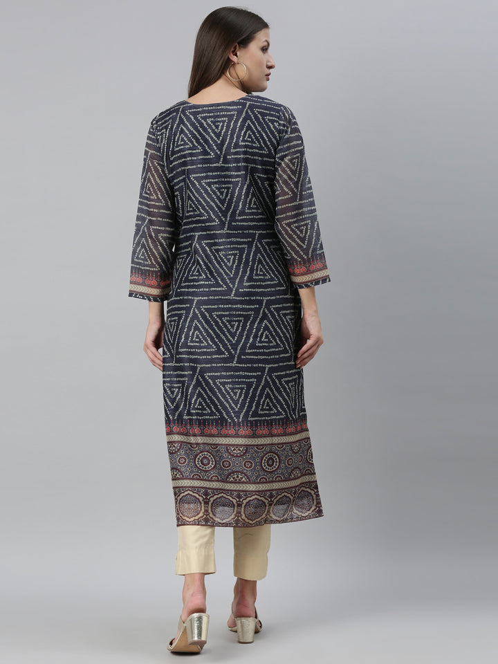 Neerus Blue Color Silk Fabric Kurta