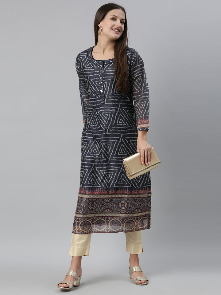 Neerus Blue Color Silk Fabric Kurta