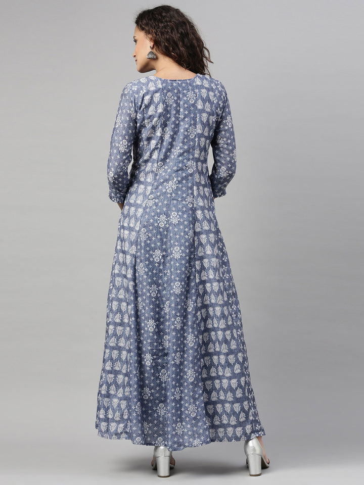 Neerus Indigo Color Model Fabric Kurta