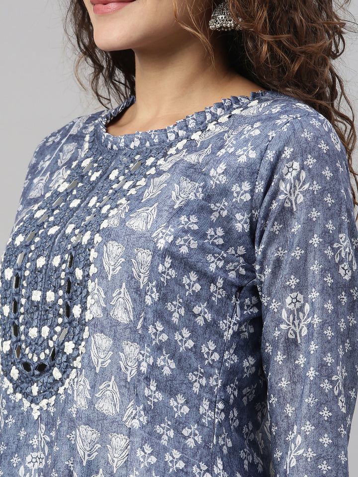 Neerus Indigo Color Model Fabric Kurta