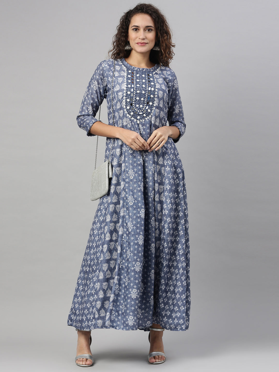 Neerus Indigo Color Model Fabric Kurta