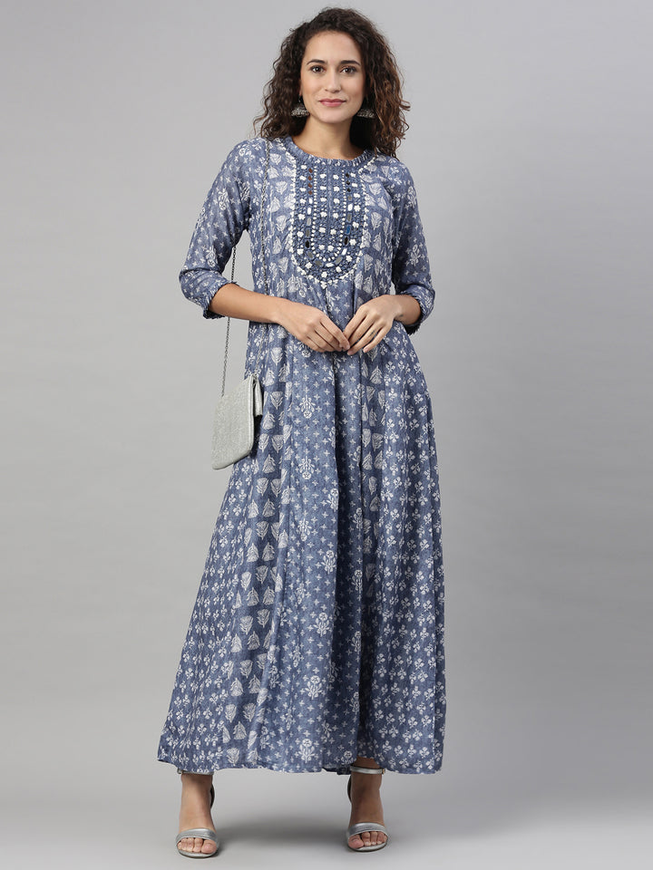Neerus Indigo Color Model Fabric Kurta