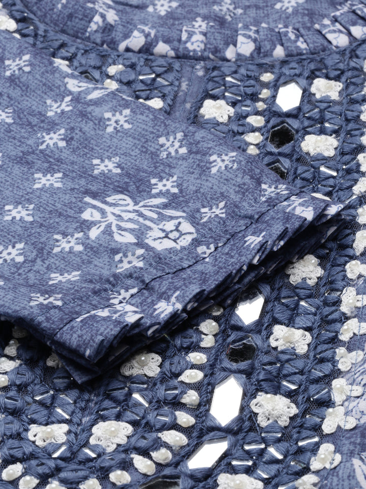 Neerus Indigo Color Model Fabric Kurta