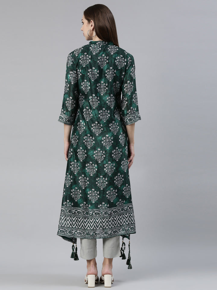 Neerus Green Curved Regular Crepe Kurtas
