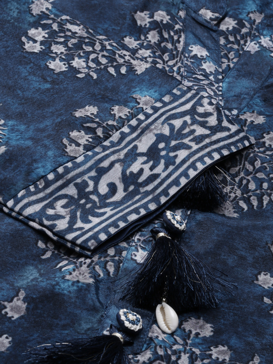 Neerus Blue crepe printed A-line kurti - detail view 2