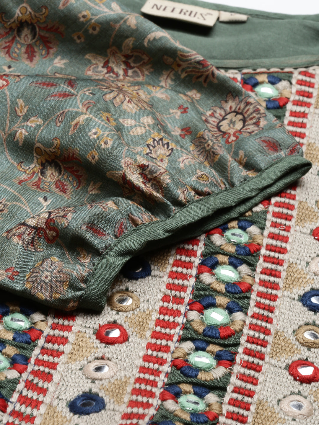 Neerus Green modal printed kurti - detail view 3