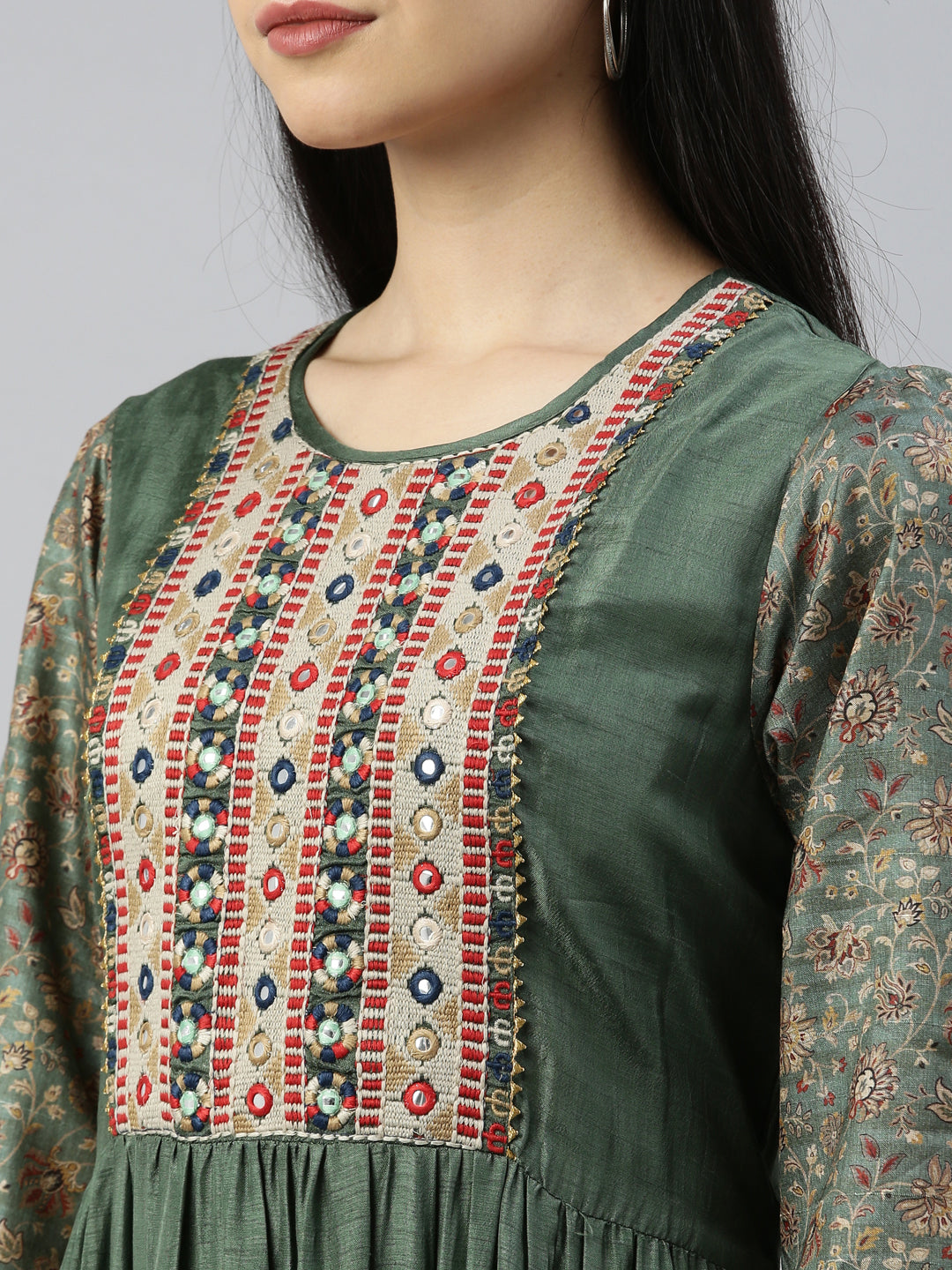 Neerus Green modal printed kurti - detail view 5