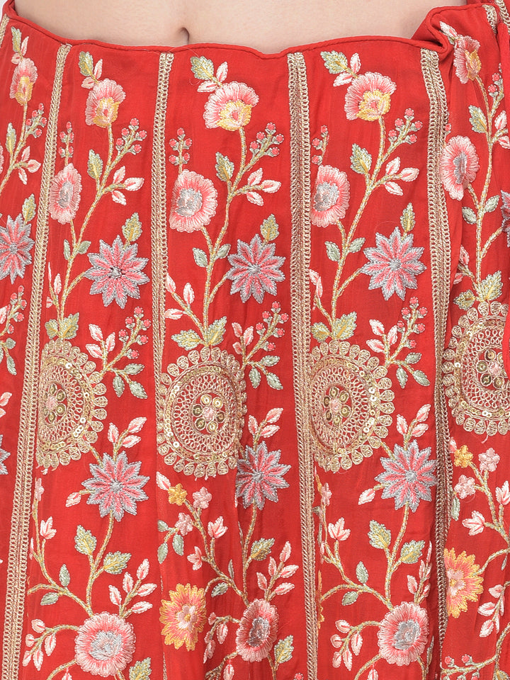 Neerus Red organza mirror work lehenga choli - detail view 3