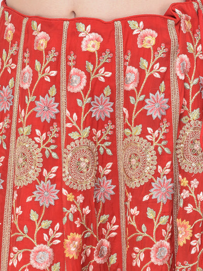 Neeru'S red color organza fabric lehenga choli