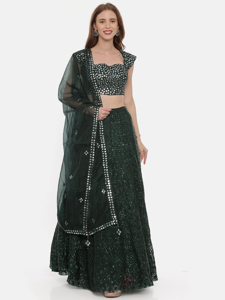 Neerus Green Color Nett Fabric Ghagra Set
