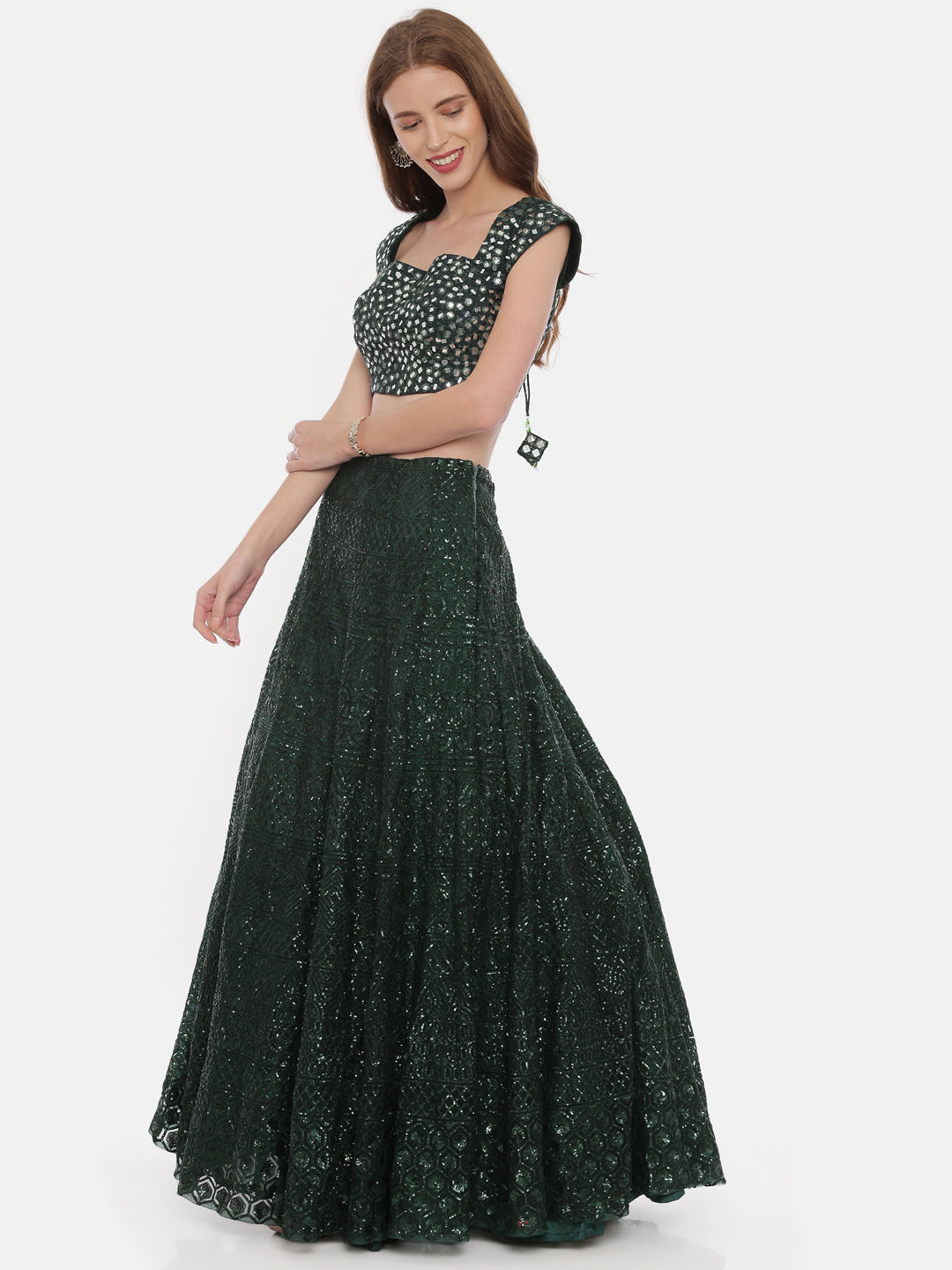 Neerus Green Color Nett Fabric Ghagra Set