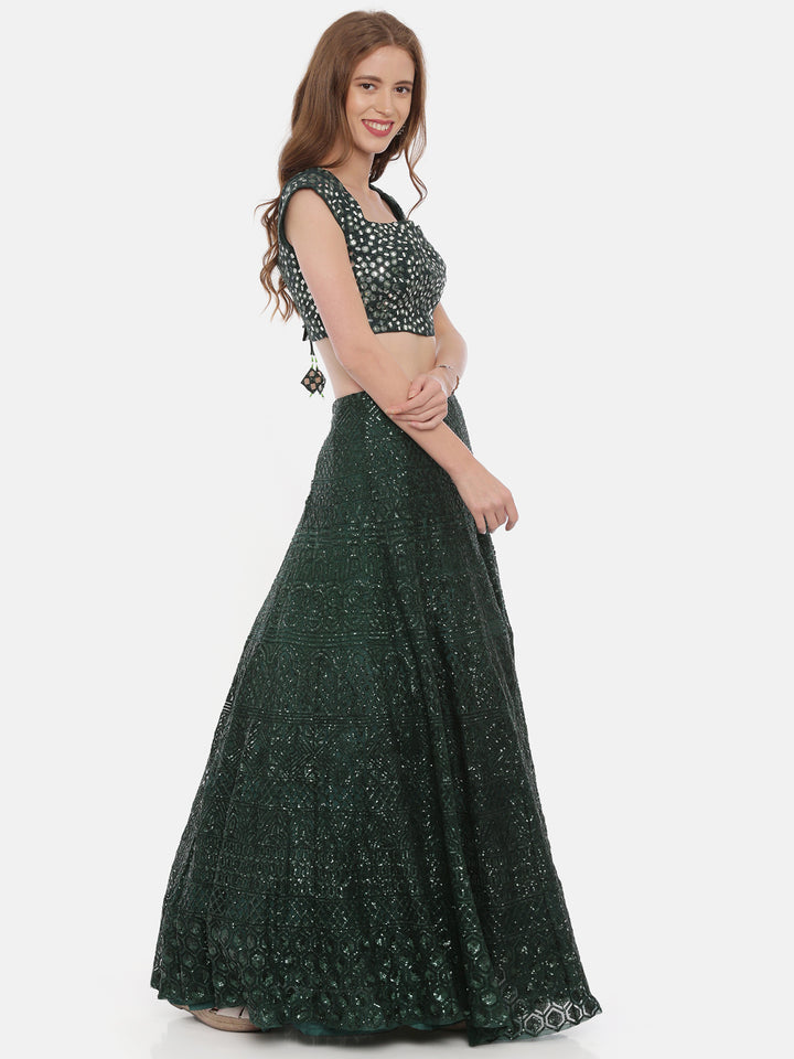 Neerus Green Color Nett Fabric Ghagra Set