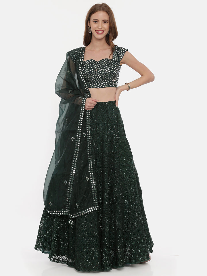 Neerus Green Color Nett Fabric Ghagra Set