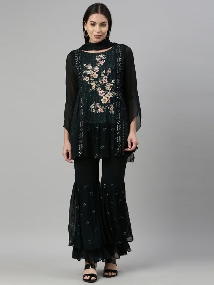 Neerus B Green Color Georgette Fabric Suit Set