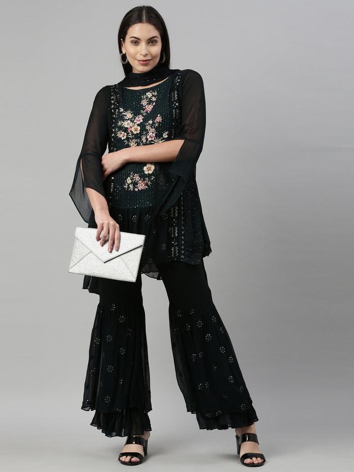 Neerus B Green Color Georgette Fabric Suit Set