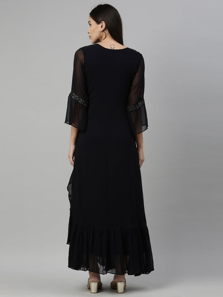 Neerus Black Color Georgette Fabric Kurta