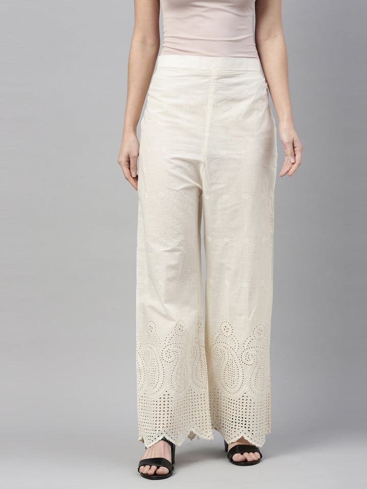 Neerus Cream solid flared palazzo - detail view 6