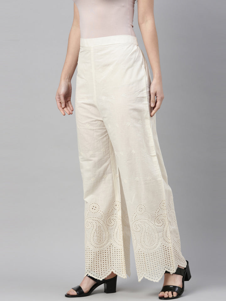 Neerus Cream solid flared palazzo - side view