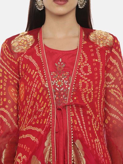Neeru's Red Embellished Anarkali Kurta With Jacket