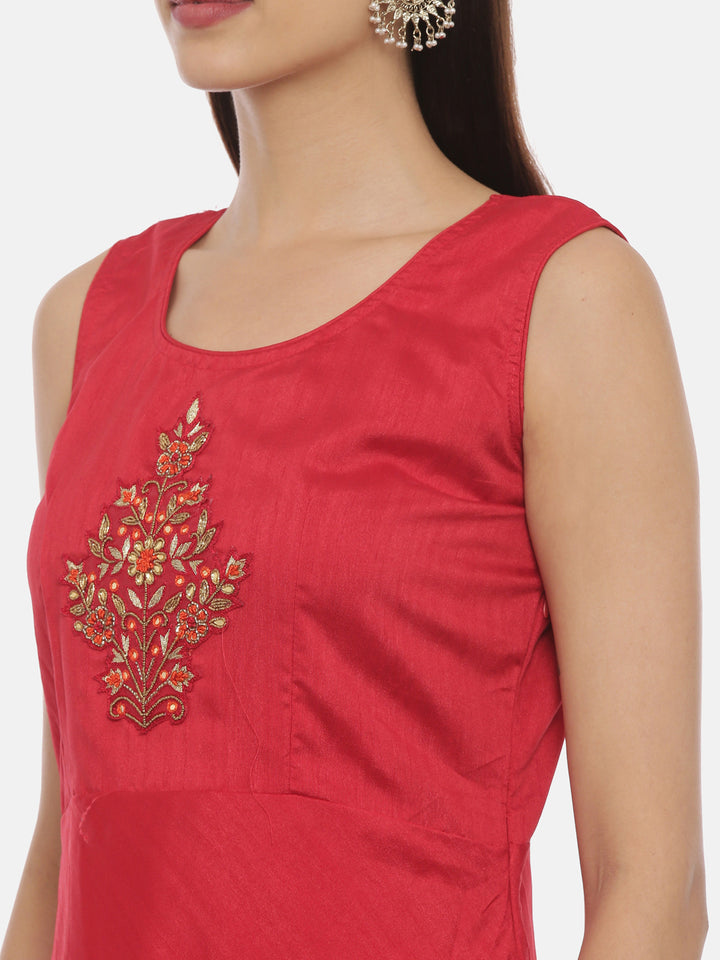 Neerus Red Embellished Anarkali Kurta With Jacket