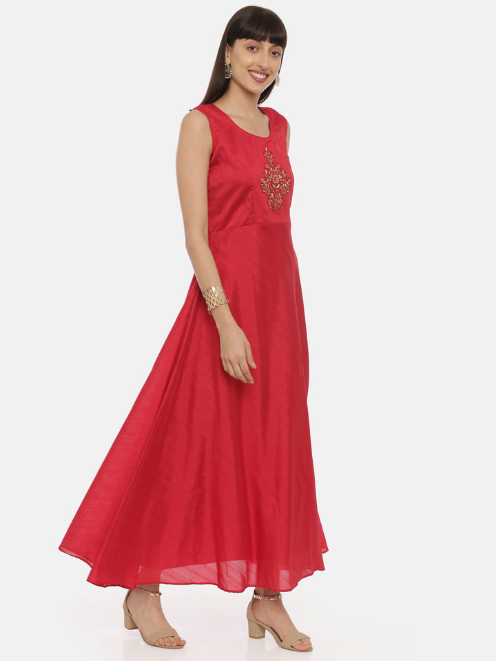 Neerus Red Embellished Anarkali Kurta With Jacket