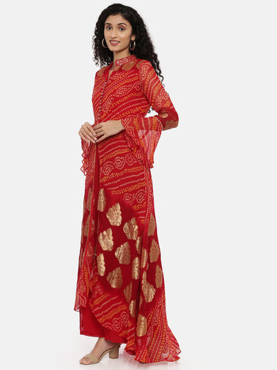 Neeru'S Red Color, Georgette Fabric Full Sleeves Suit-Plazzo
