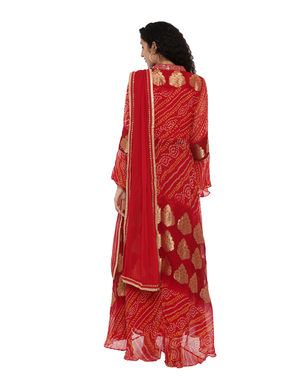 Neeru'S Red Color, Georgette Fabric Full Sleeves Suit-Plazzo