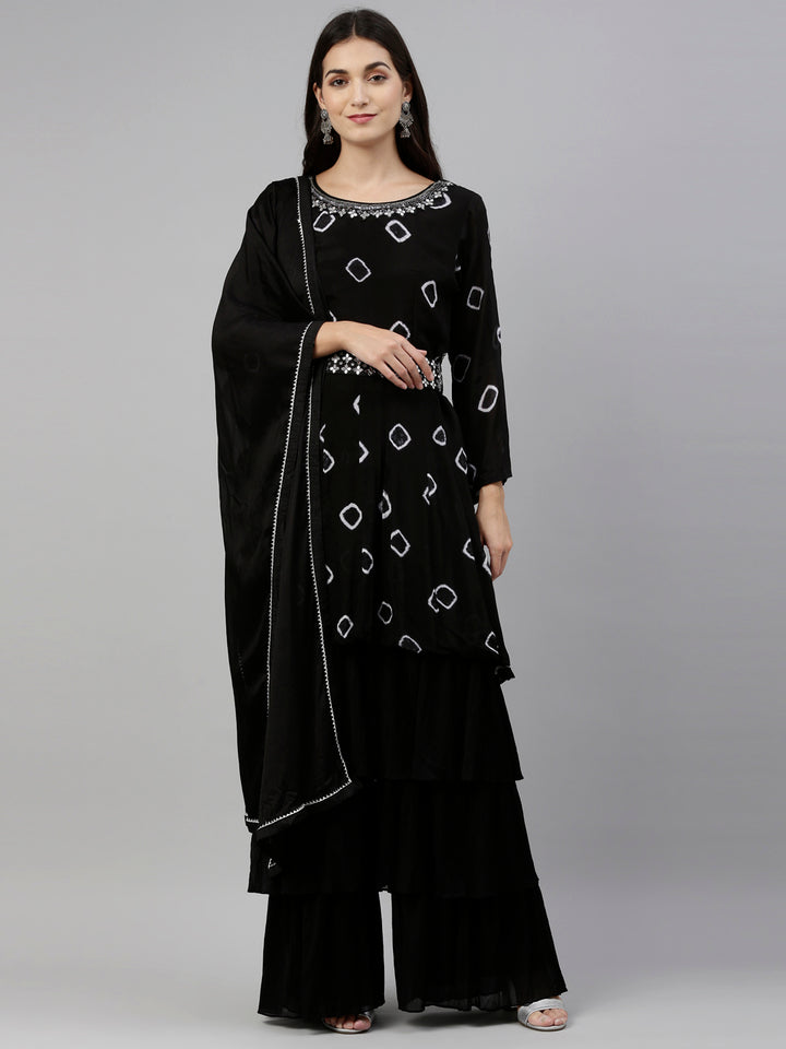Neerus Black Color Georgette Fabric Suit-Gharara