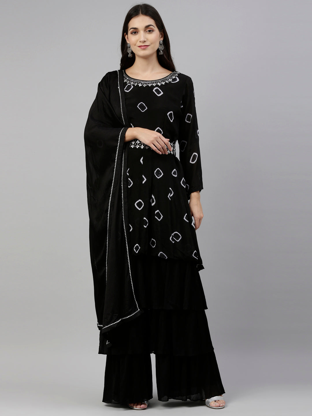 Neeru'S Black Color, Georgette Fabric Suit-Gharara