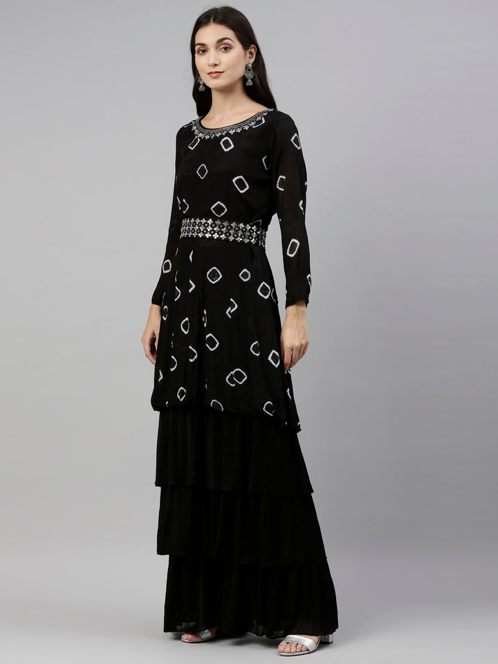 Neerus Black Color Georgette Fabric Suit-Gharara