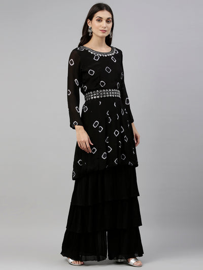 Neeru'S Black Color, Georgette Fabric Suit-Gharara