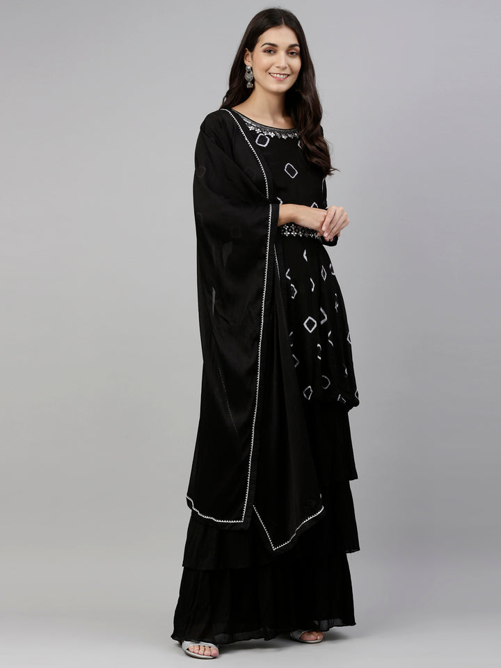 Neerus Black Color Georgette Fabric Suit-Gharara