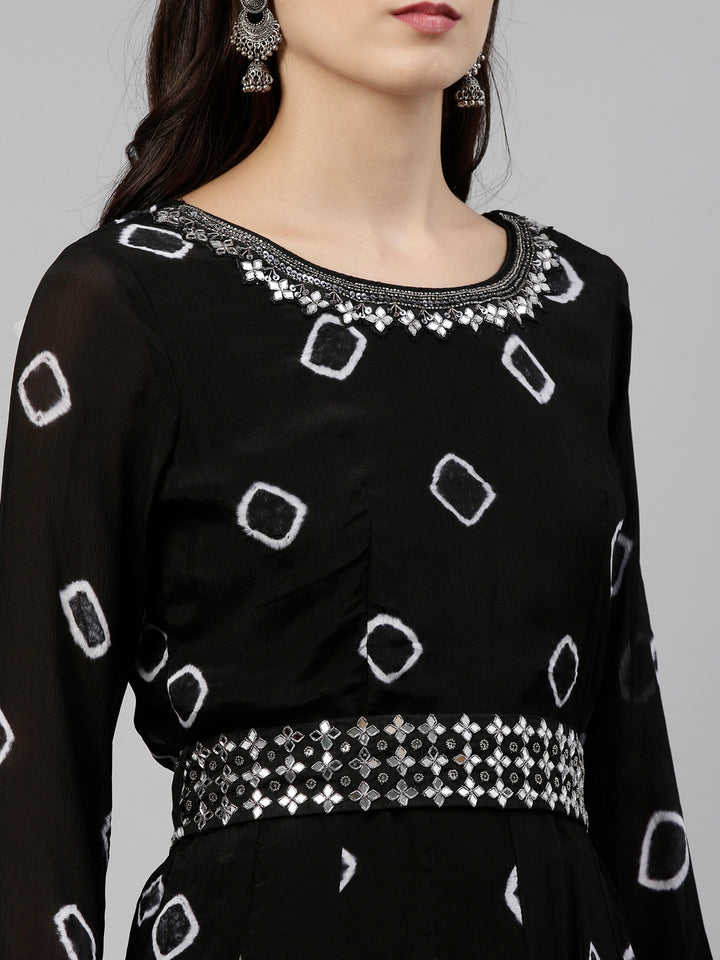 Neerus Black Color Georgette Fabric Suit-Gharara