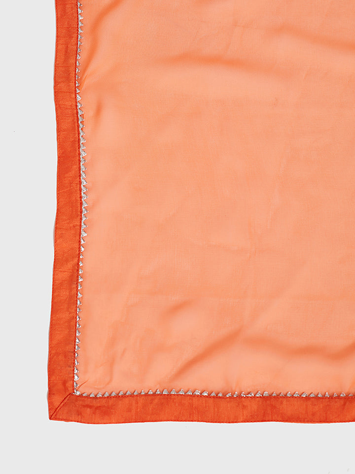 Neerus Orange Bandhani printed kurta set with palazzo and dupatta - detail view 2