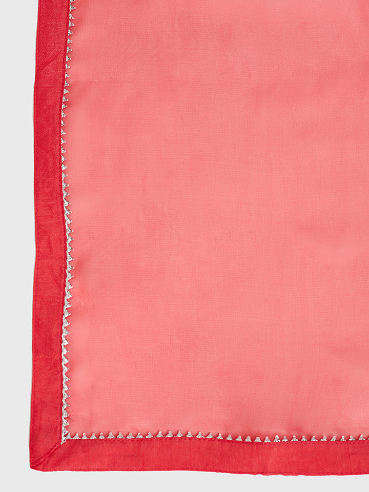 Neerus Orange Bandhani printed kurta set with palazzo and dupatta - detail view 2