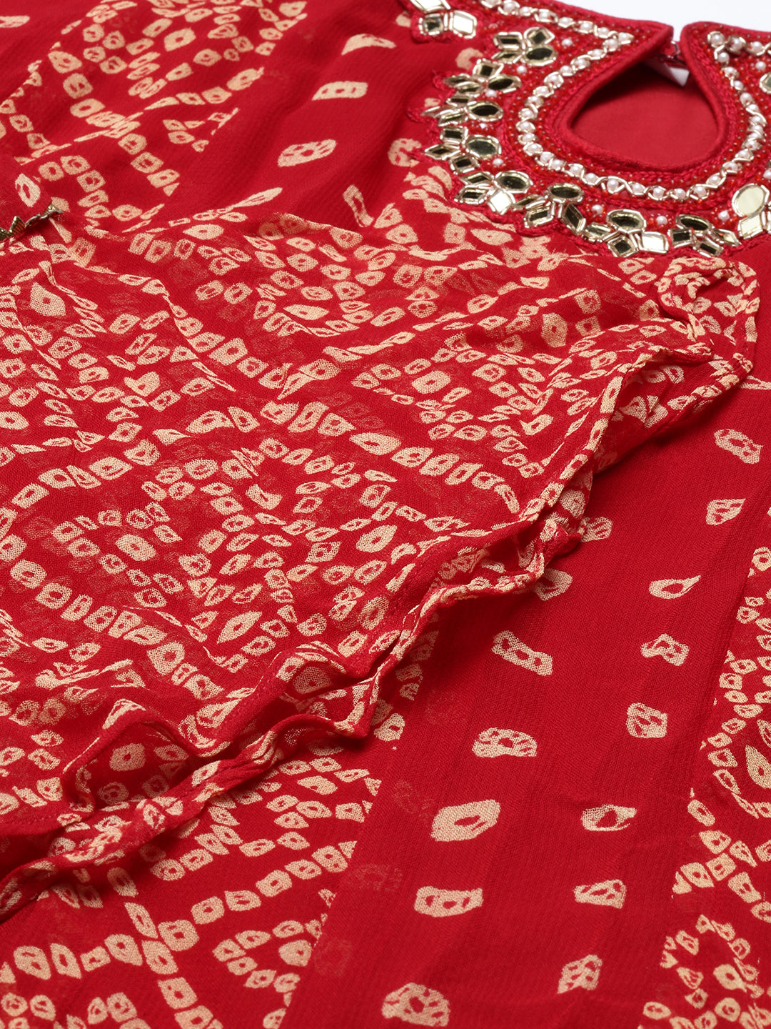 Neerus Red Color Georgette Fabric Kurta Set