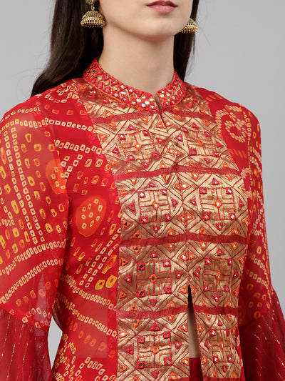 Neeru's Red Color Georgette Fabric Suit-Plazzo