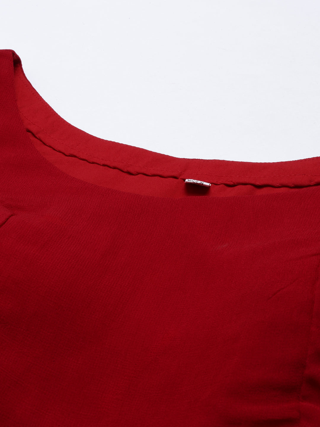 Neerus Red georgette straight kurta set with palazzo - detail view 1