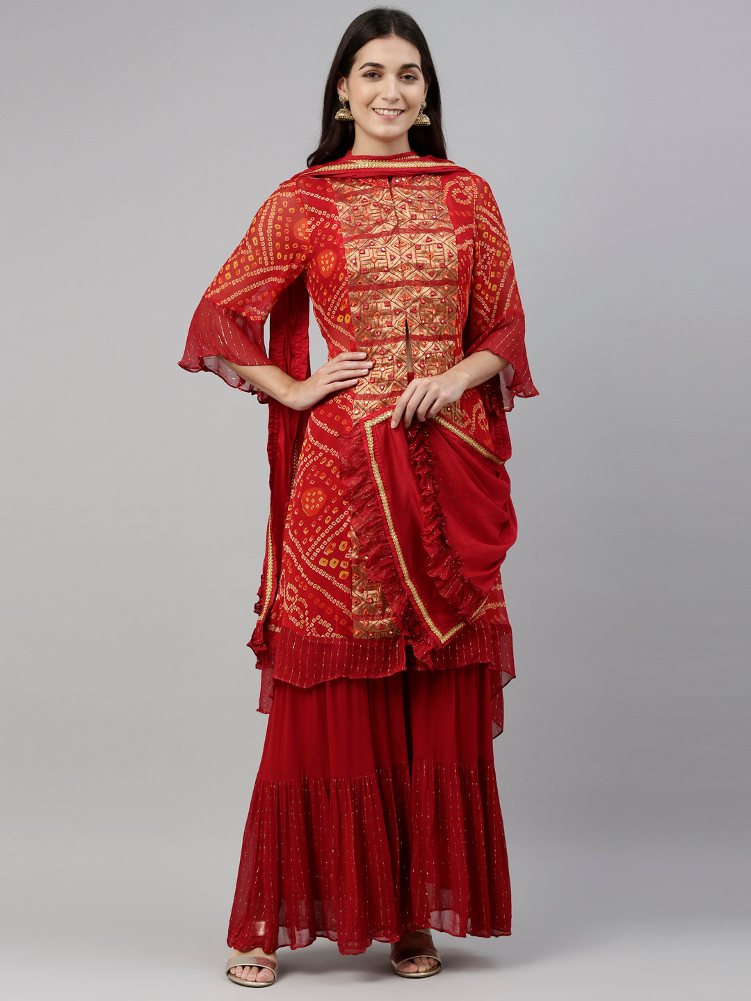 Neeru's Red Color Georgette Fabric Suit-Plazzo