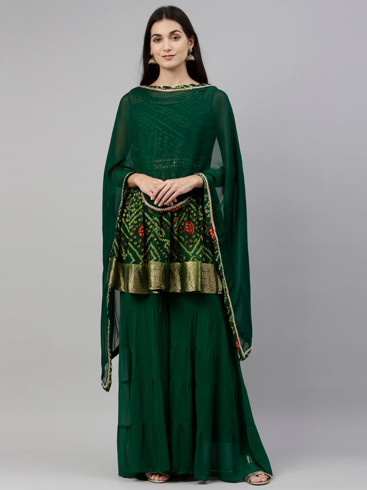 Neerus Green Color Georgette Fabric Suit-Plazzo