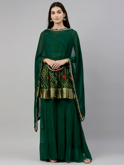 Neeru's Green Color Georgette Fabric Suit-Plazzo