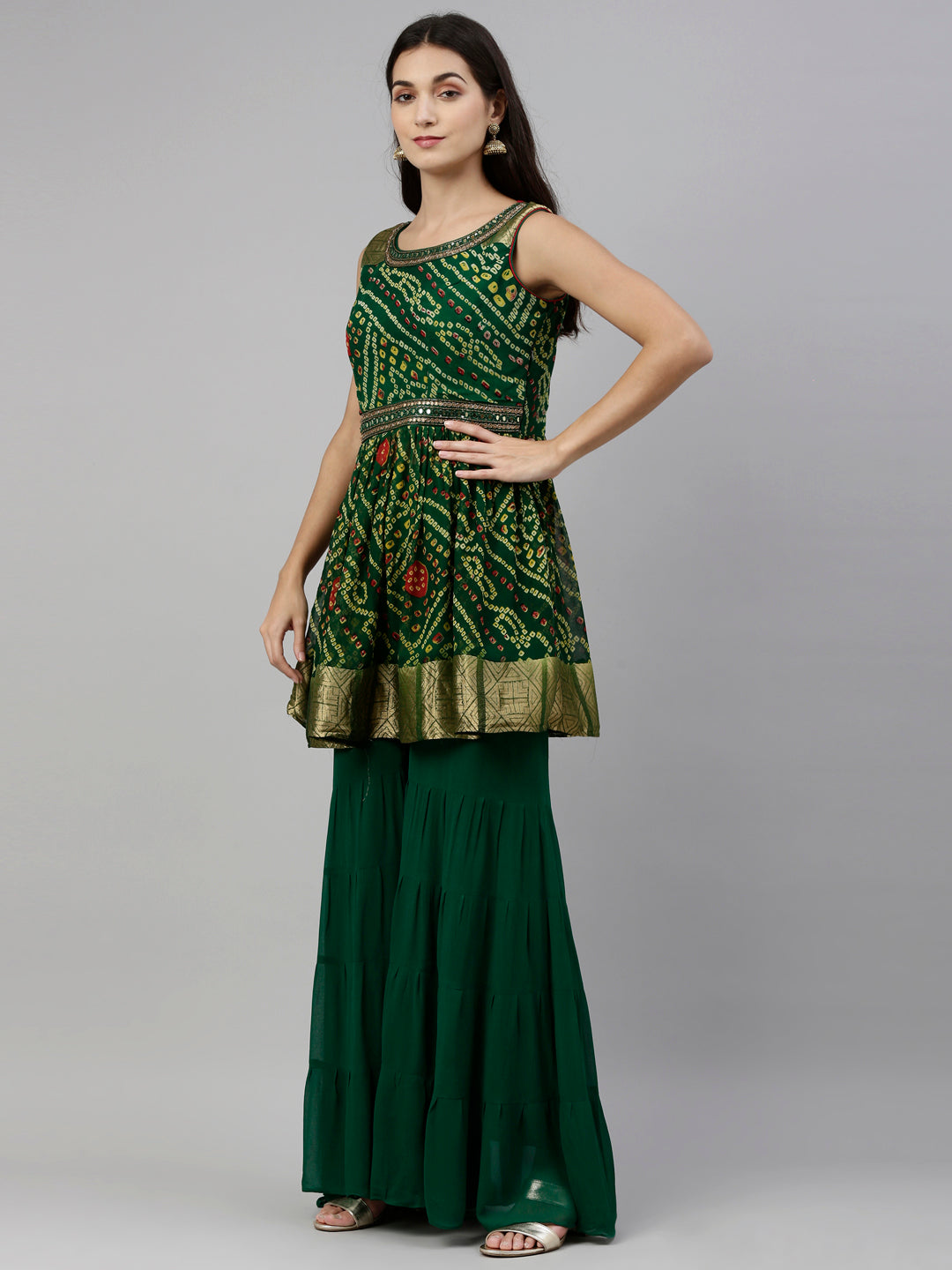 Neerus Green Color Georgette Fabric Suit-Plazzo