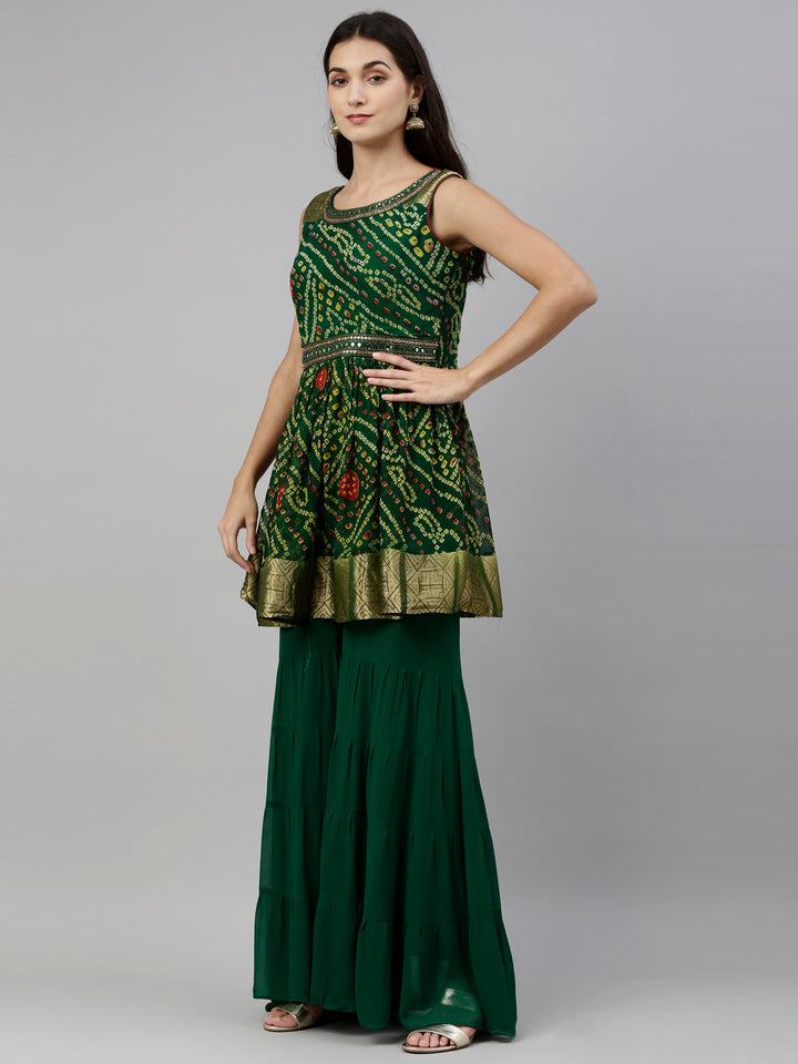 Neerus Green Color Georgette Fabric Suit-Plazzo