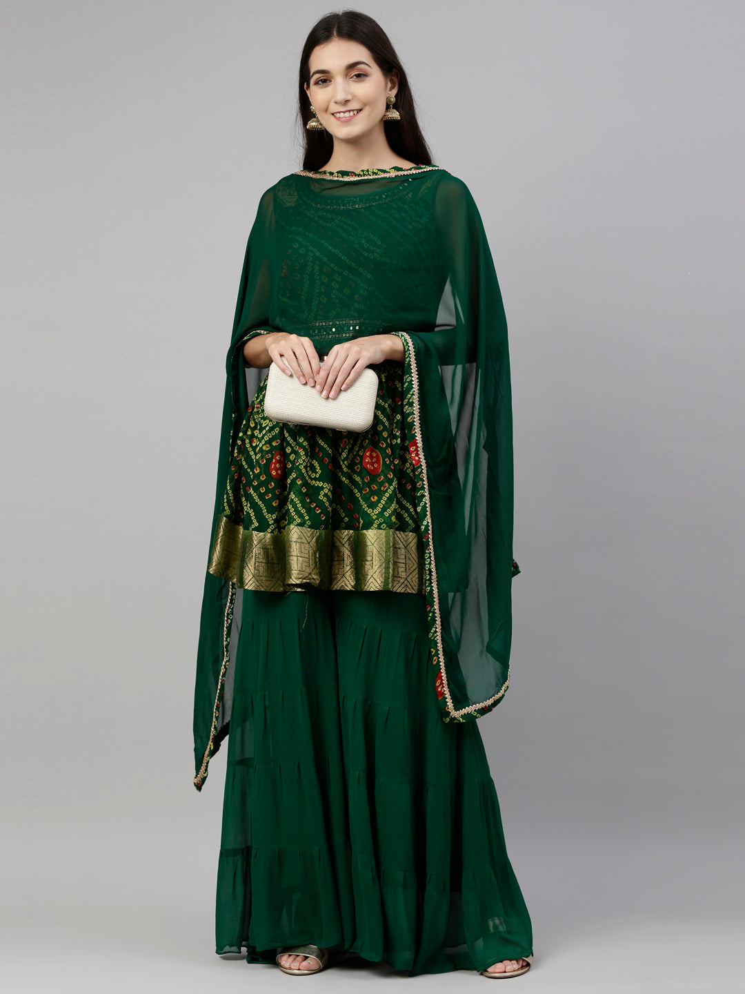 Neerus Green Color Georgette Fabric Suit-Plazzo