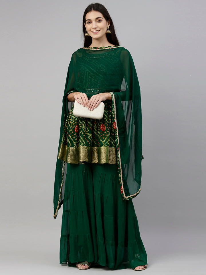 Neerus Green Color Georgette Fabric Suit-Plazzo