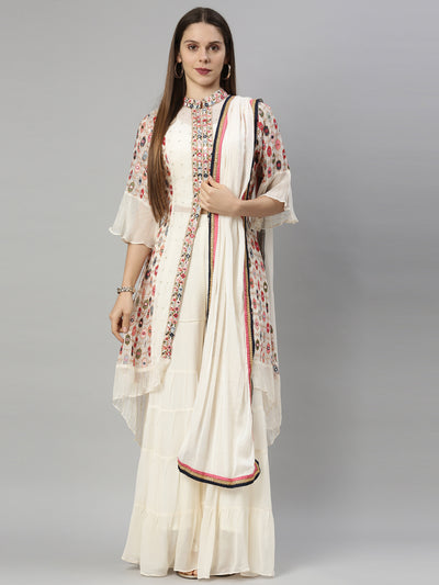 Neeru'S Cream Color, Georgette Fabric Suit-Gharara