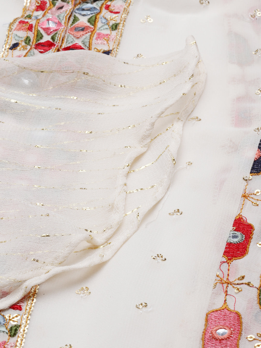 Neerus Cream Color Georgette Fabric Suit-Gharara